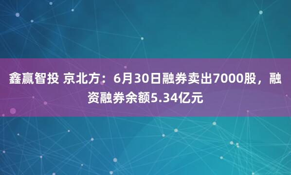 鑫赢智投 京北方：6月30日融券卖出7000股，融资融券余额5.34亿元