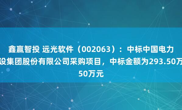 鑫赢智投 远光软件（002063）：中标中国电力建设集团股份有限公司采购项目，中标金额为293.50万元