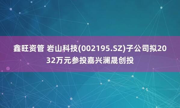 鑫旺资管 岩山科技(002195.SZ)子公司拟2032万元参投嘉兴澜晟创投